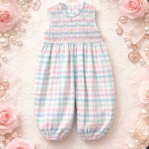 Royal Child Smocked Embroidered Sleeveless Romper Pants Sz 18m-24m